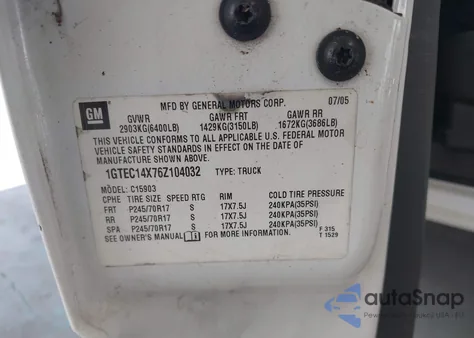 2006 GMC Sierra 1500 Work Truck z USA, uszkodzony, nr VIN 1GTEC14X76Z104032